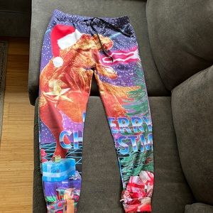 Mens crazy merry Christmas dinosaur jogger leggings